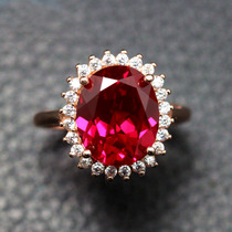 皇室王妃缅甸红宝石戒指女首饰925纯银镀18K玫瑰金开口指环可调节