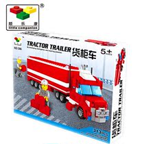 益智早教玩具顺乐康306拼装积木建构红色大型货柜车货车卡车