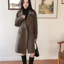 韩国高级感羊毛呢大衣女士冬季新款气质时尚中长版双排扣风衣外套