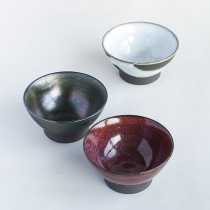 日本进口MY茶碗家用米饭碗黑陶粗陶手工磨砂复古斗笠碗吃饭的碗