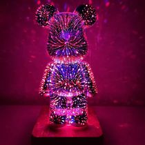 创意3D烟花小熊七彩变光家用网红小夜灯玻璃立体效果桌面装饰摆件
