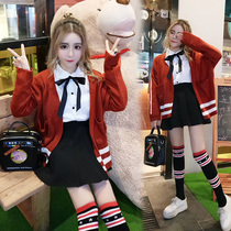 秋冬季韩版学院风甜美毛衣短裙两件套女可爱学生英伦风套装裙子潮